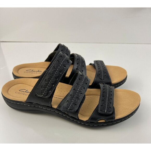 Clarks Shoes - Clarks Women's Lauriann Black  Leather Slide Sandals size 6 Adjustable straps